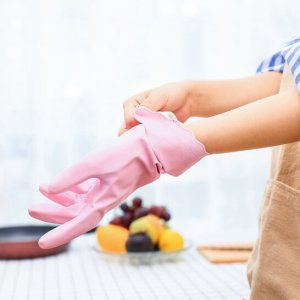 茶花洗碗洗衣橡胶手套耐用防水乳胶胶皮手套 （颜色随机）清洁厨房家务手套 加绒保暖款（M号）C78014