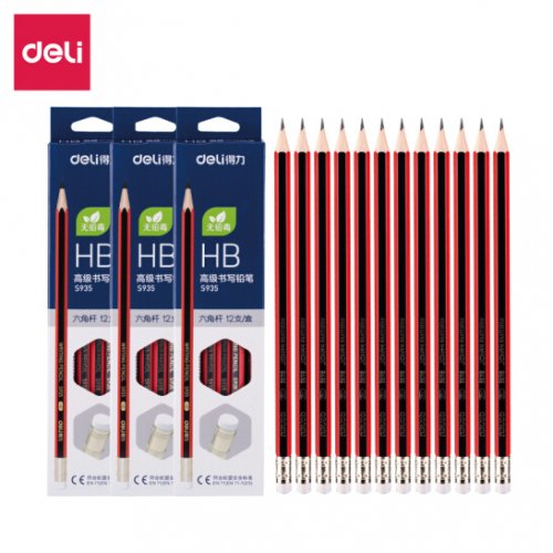 得力（deli）S935铅笔 HB学生铅笔 学生文具HB  12支/盒 （单位：盒）