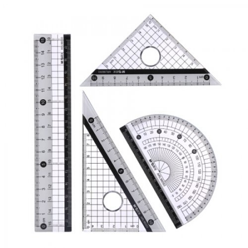 晨光(M&G)文具黑白色功能绘图测量套尺 (直尺+三角尺*2+量角器)组合装 4件套ARL96093