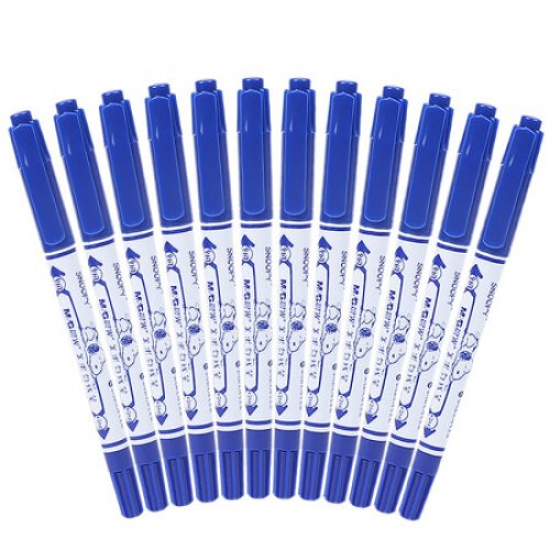 晨光(M&G)文具蓝色双头美术勾线笔 学生记号笔 史努比系列学习重点标记笔 12支/盒SPM21302